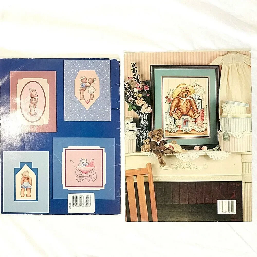 Cross Stitch (2) Vtg Pattern Books Bear Crossing Treasured Teddies  Alma Leisure